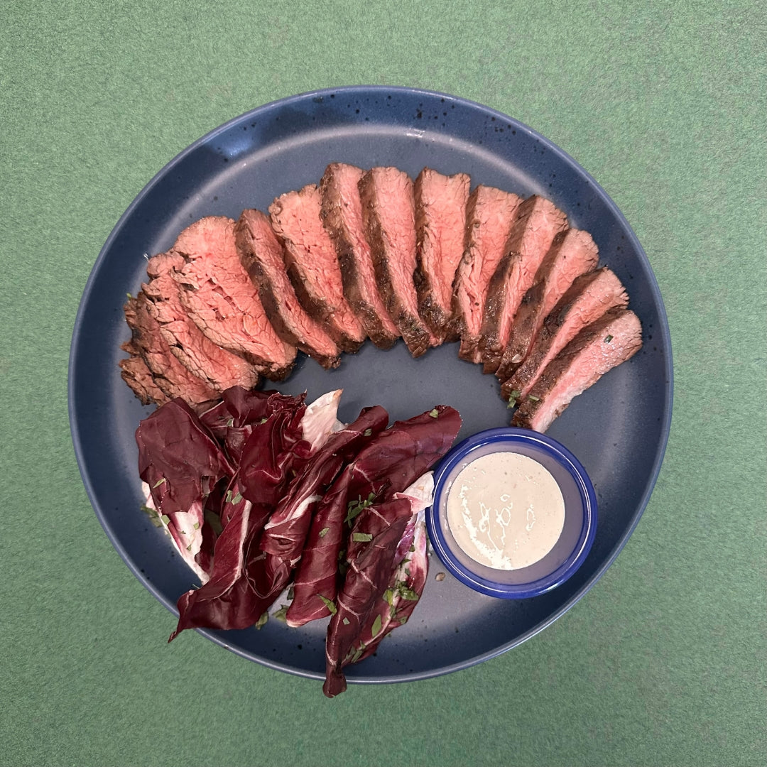 Balsamic-Glazed Prime Hanger Steak with Radicchio and Horseradish Crème Fraîche