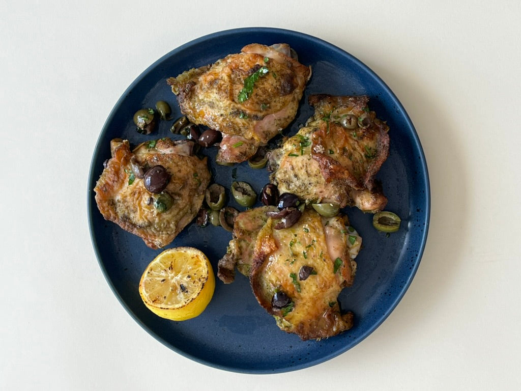 Roasted Lemon Olive Chicken Thighs