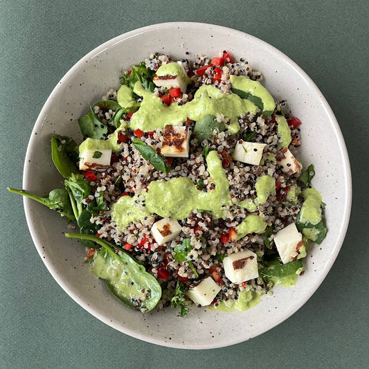 Quinoa & Charred Halloumi Salad with Pumpkin Seed Pistou