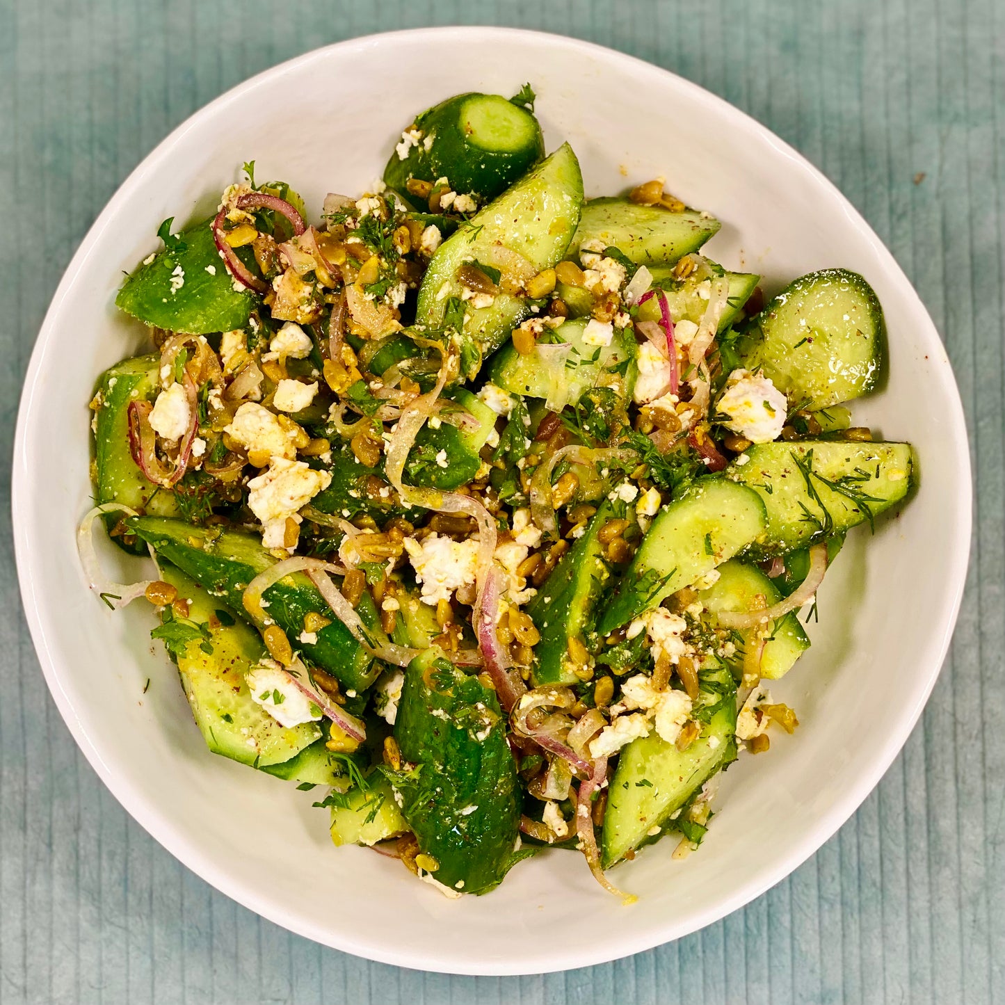 Smashed Cucumber Salad with Feta & Lemon Vinaigrette