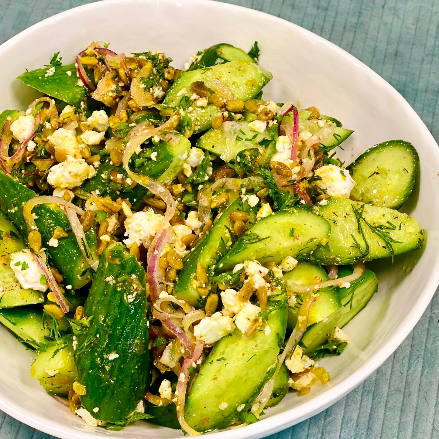 Smashed Cucumber Salad with Feta & Lemon Vinaigrette