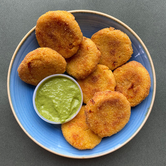 For the Littles: Cornmeal Crusted Sweet Potato Bites with Kale Aioli