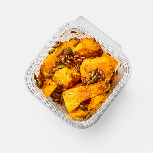 Miso Delicata Squash with Organic Baby Spinach & Spicy Pumpkin Seeds