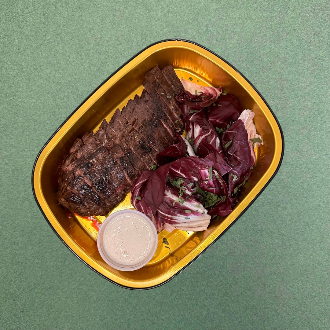 Balsamic-Glazed Flank Steak with Radicchio and Horseradish Crème Fraîche