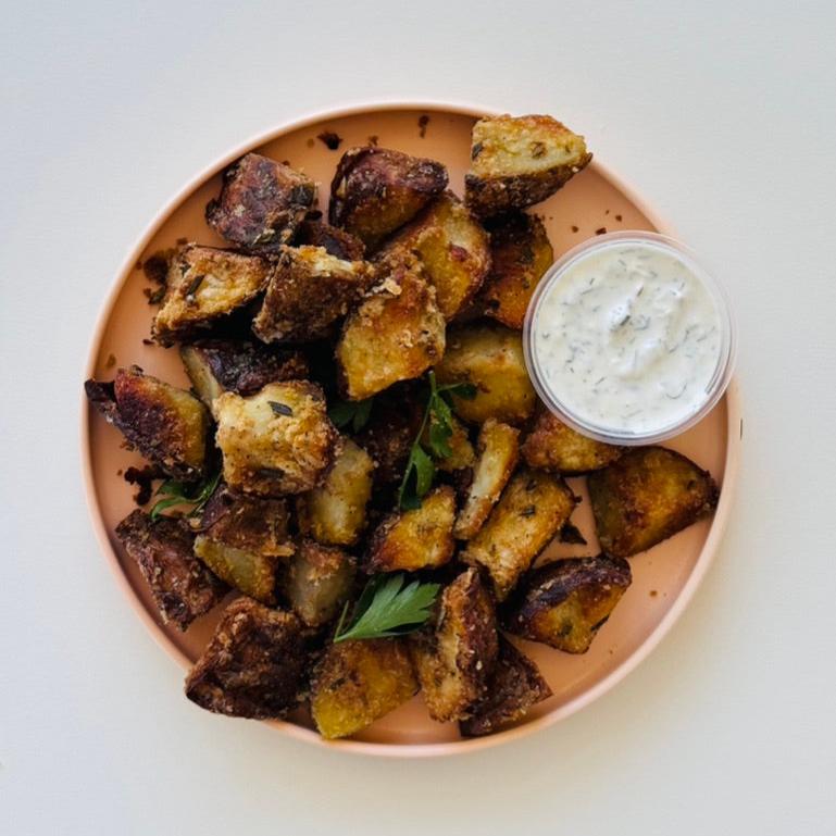 Crispy Smashed Potatoes with Herby Sour Cream