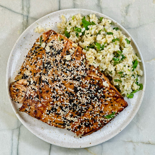 Sesame-Crusted Salmon over Brown Rice