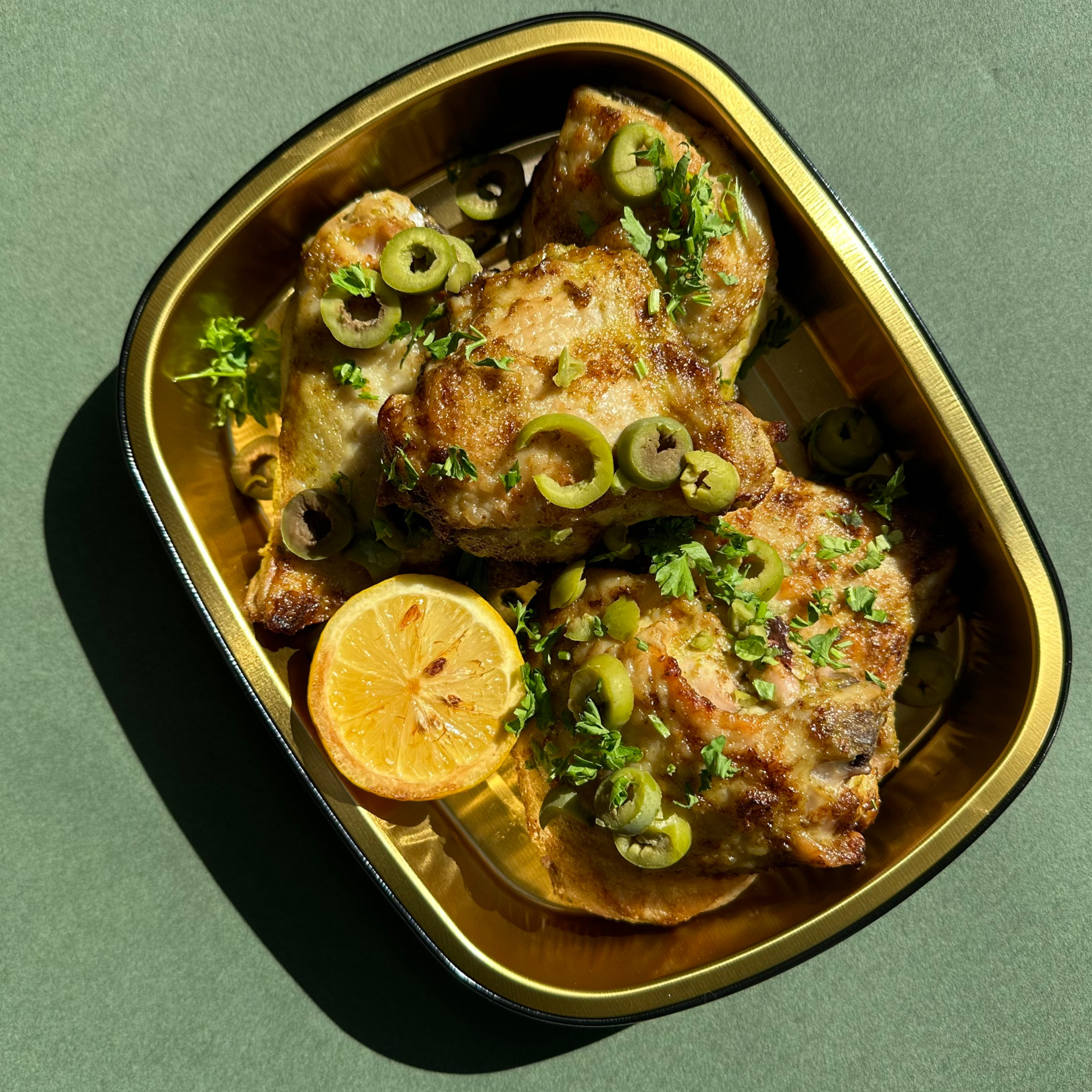 Roasted Lemon Olive Chicken Thighs