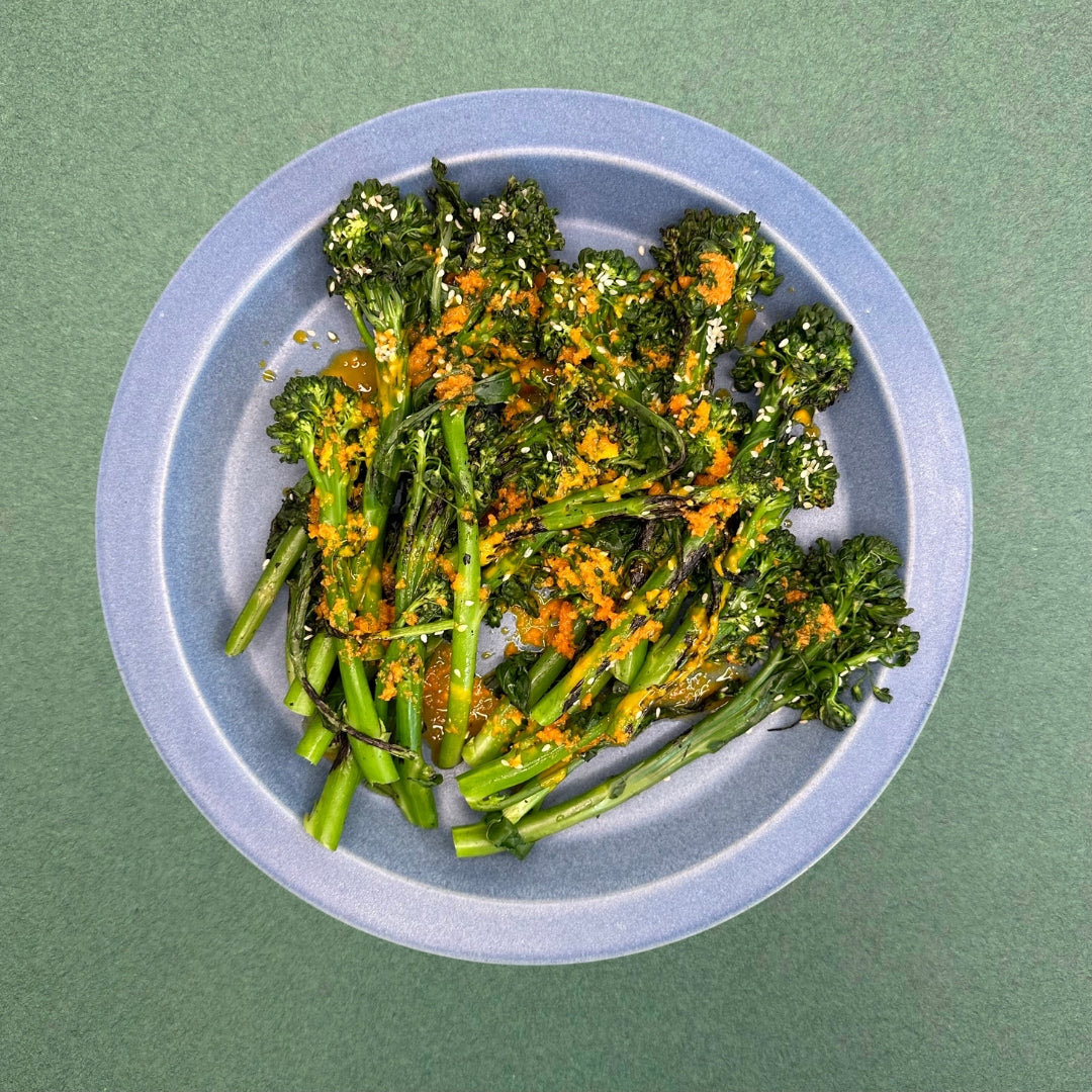 Roasted Broccolini with Carrot Ginger Dressing