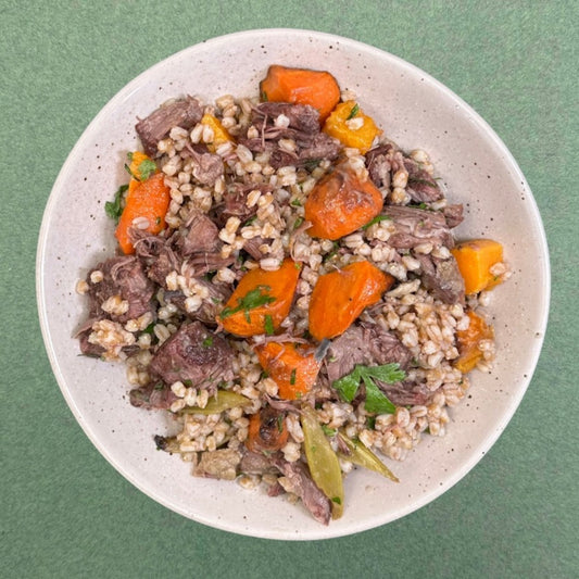 Braised Short Ribs and Winter Vegetables over Farro