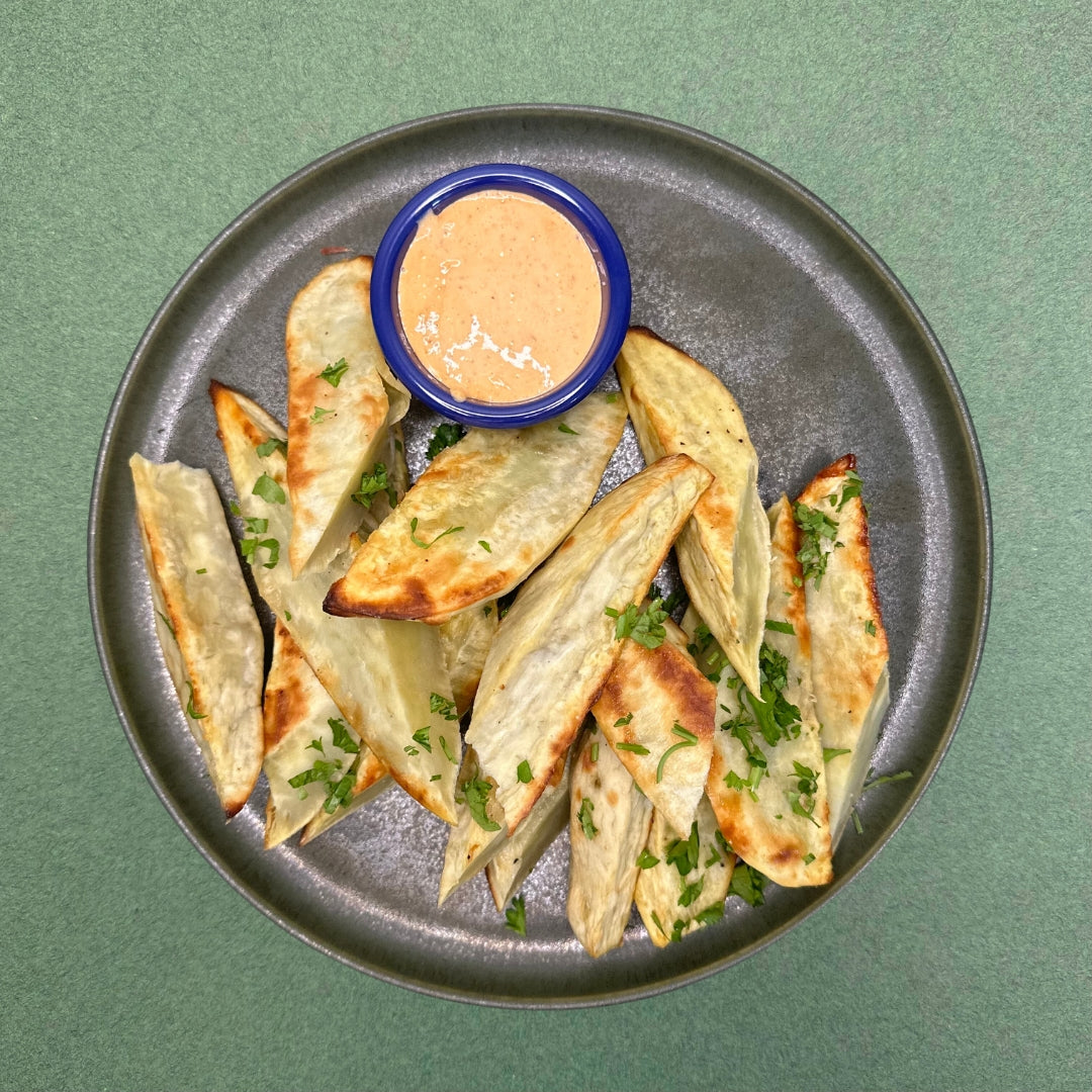 White Sweet Potato Wedges with Chipotle Aioli