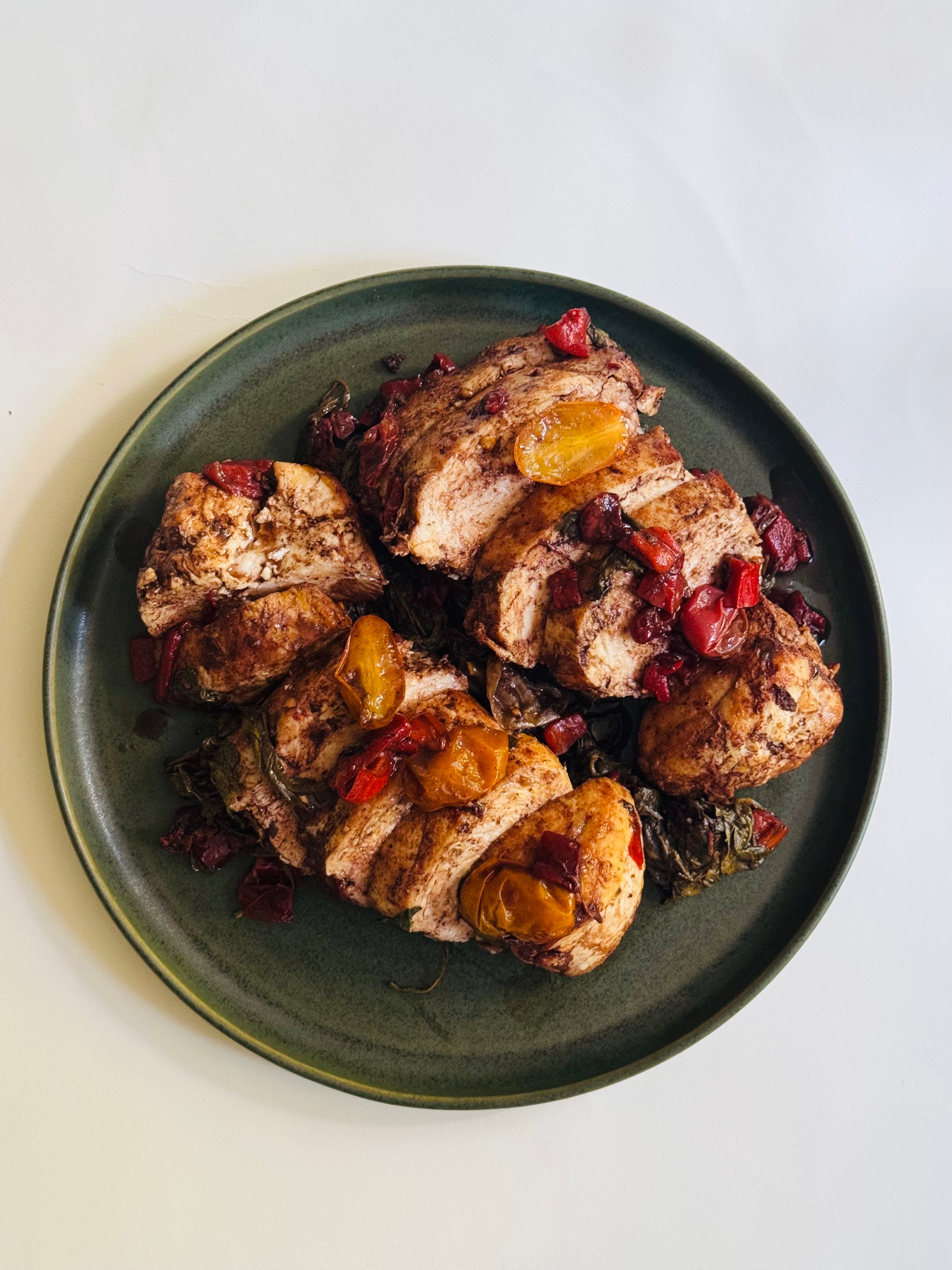 Balsamic Chicken Breast with Organic Spinach and Tomatoes