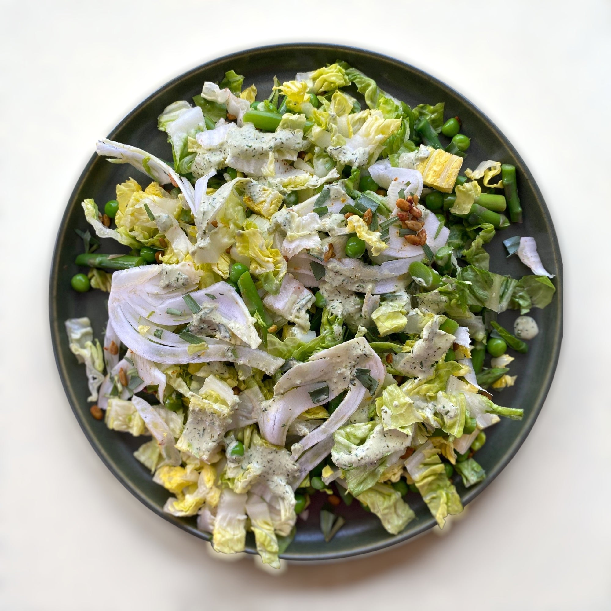 Chopped Baby Gem Lettuces with Peas, Asparagus, Fennel and Champagne Vinaigrette