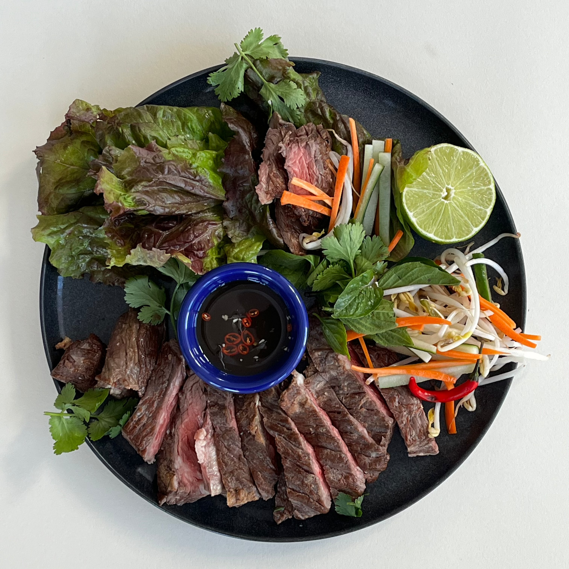 Vietnamese-Style Steak Lettuce Wraps with Carrots & Nuoc Cham