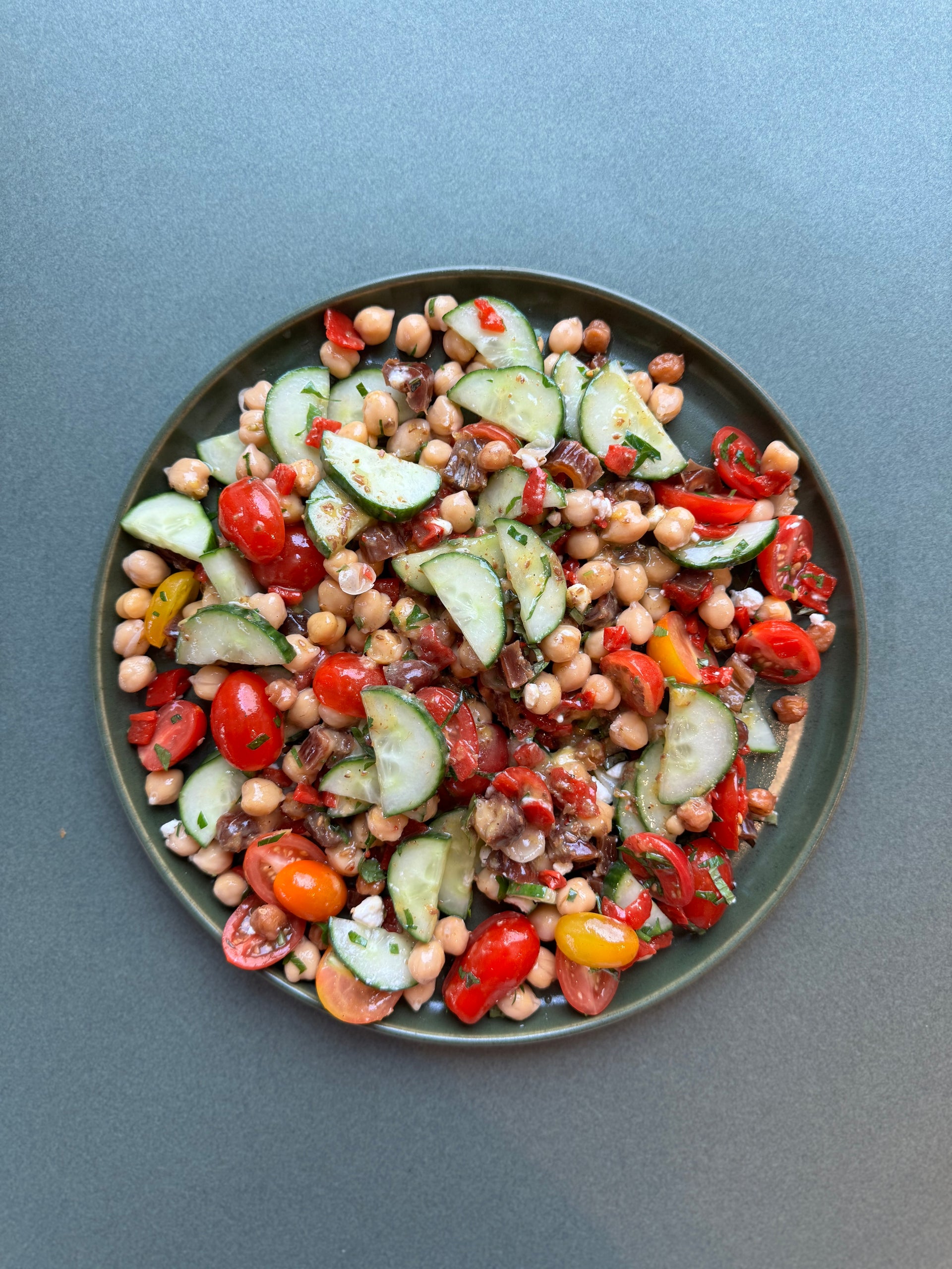 Mediterranean Chopped Chickpea Salad with Date Vinaigrette