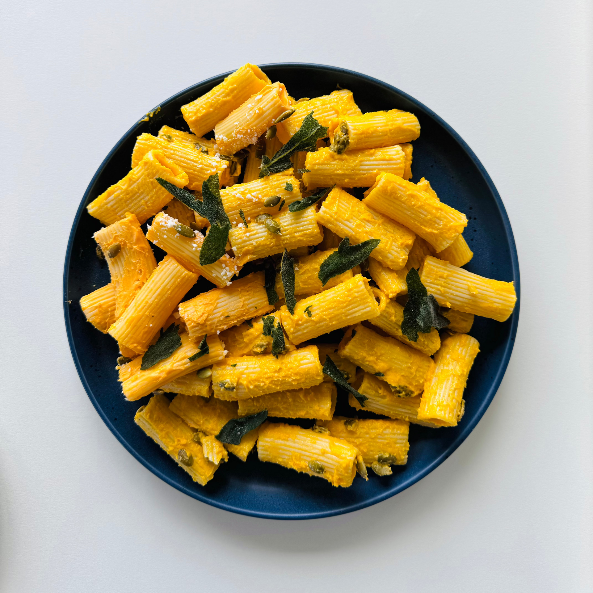 Rigatoni with Butternut Sauce, Pumpkin Seeds, and Crispy Sage