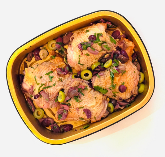 Roasted Lemon Olive Chicken Thighs