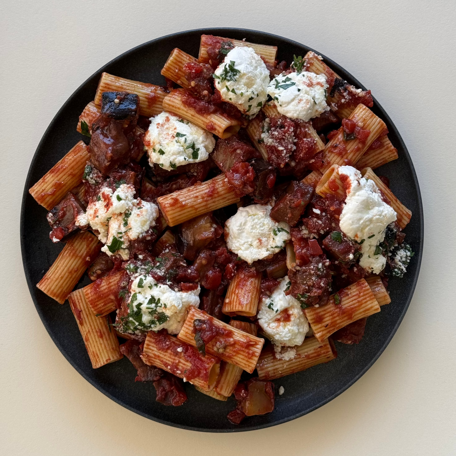 Rigatoni with Roasted Eggplant and Ricotta