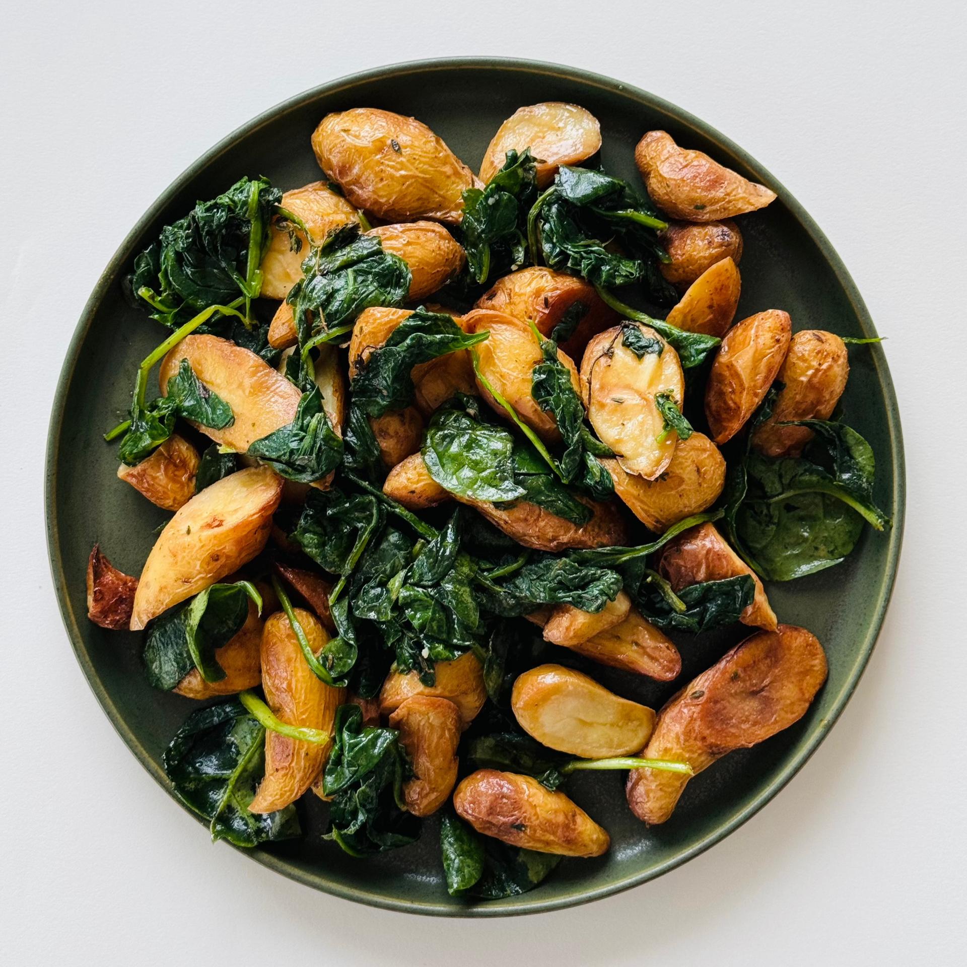 Roasted Fingerlings with Wilted Spinach