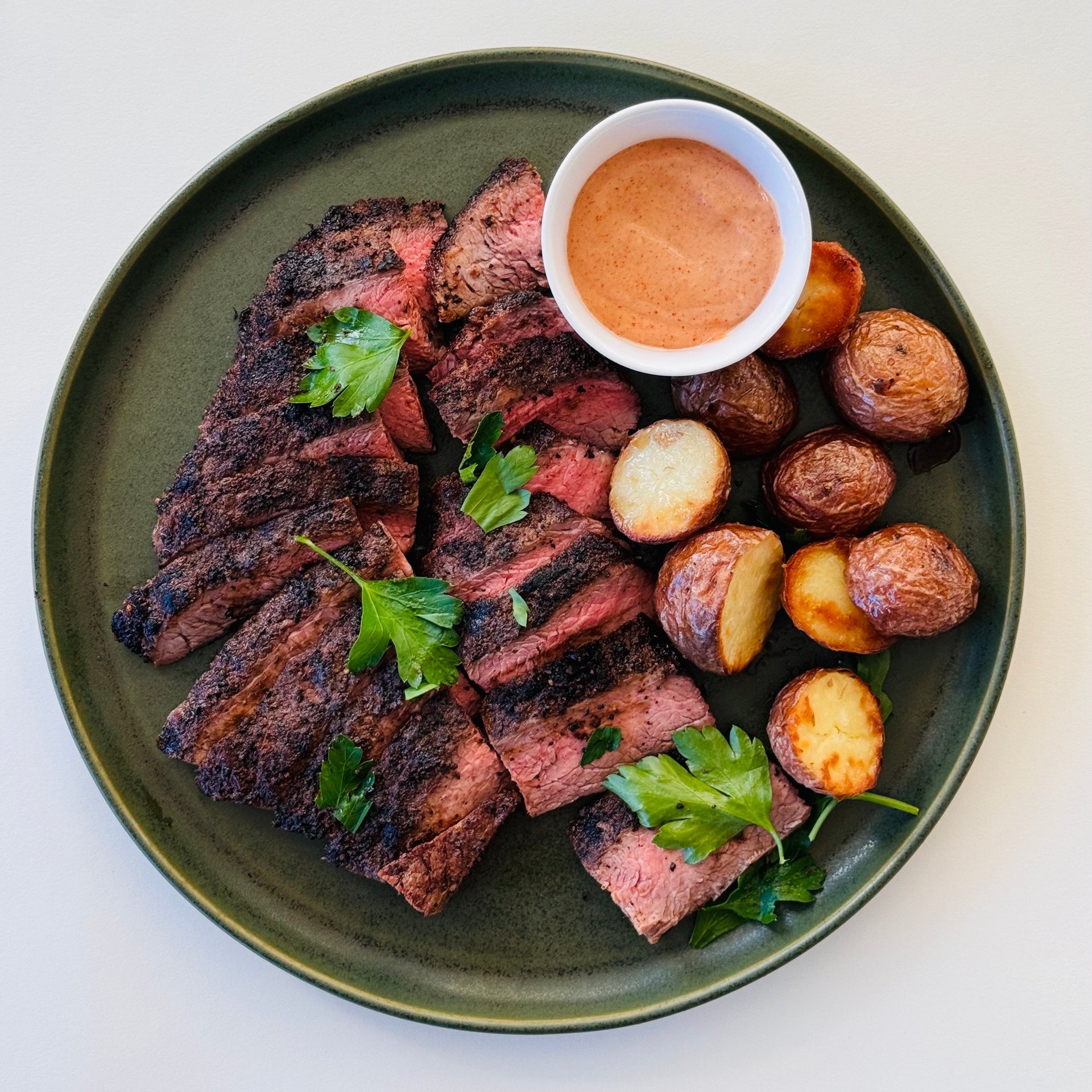 Coffee Rubbed Steak and Potatoes and Pimenton Aioli