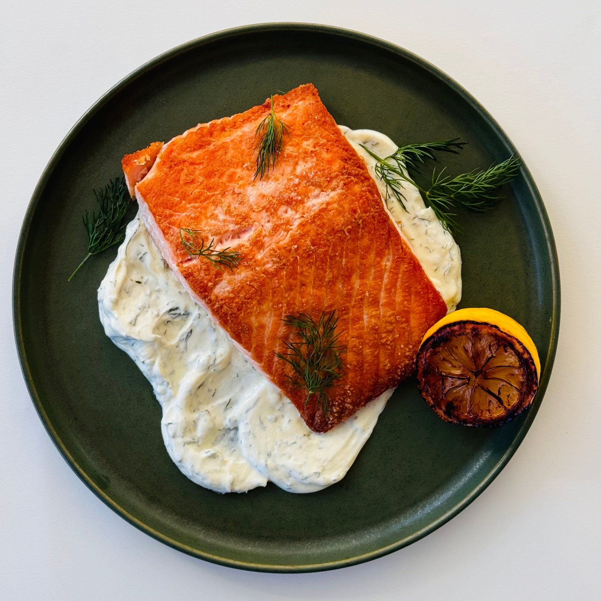 Simple Lemon Roasted Salmon with Creamy Dill Sauce