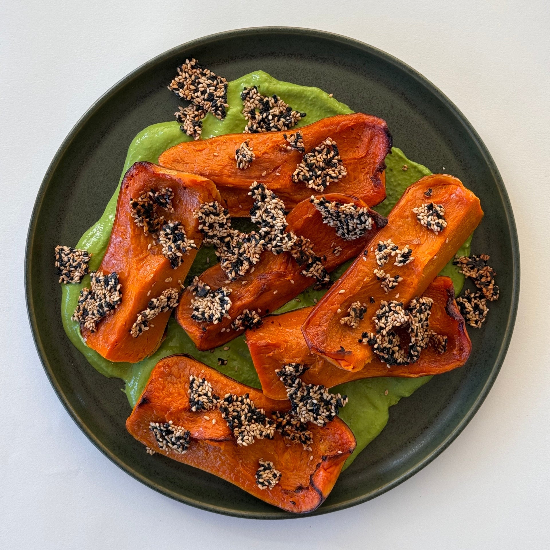 Roasted Honeynut Squash with Sesame Brittle & Green Tahini