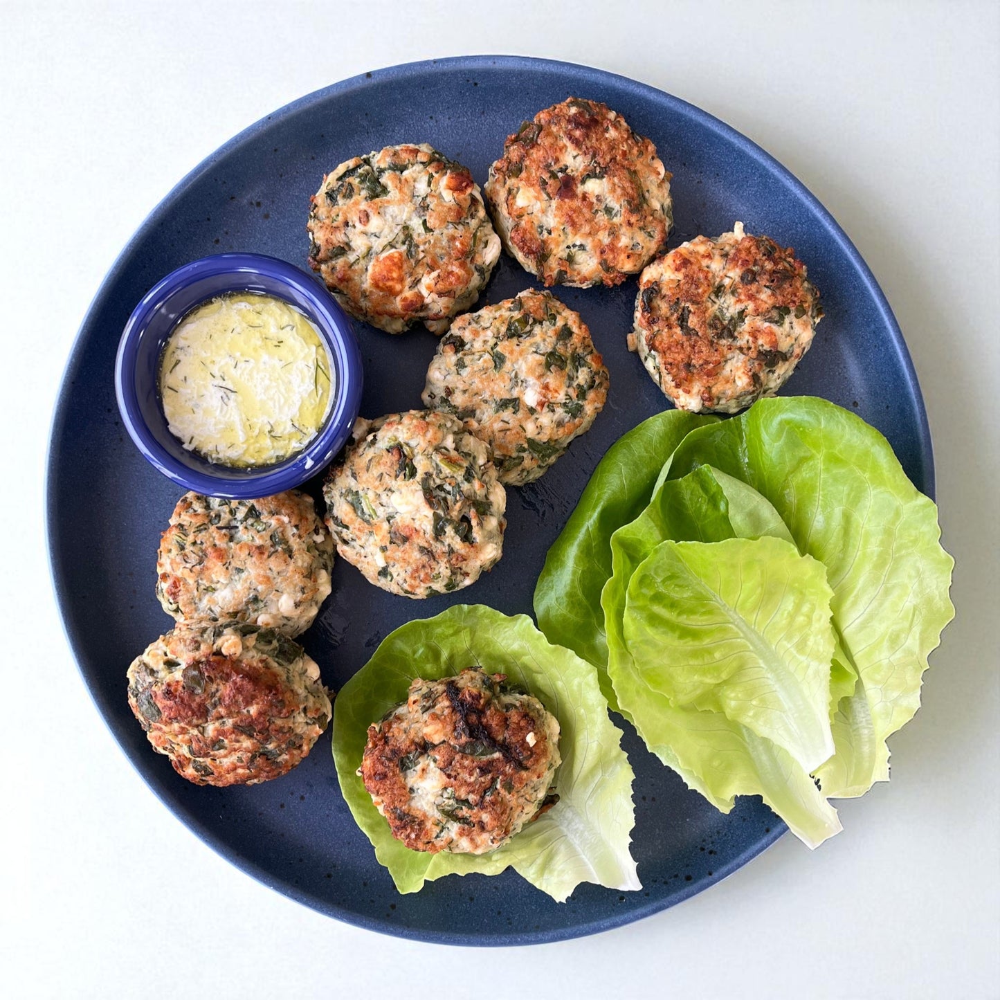 Chicken & Organic Spinach Sliders with Lettuce Wraps and Feta