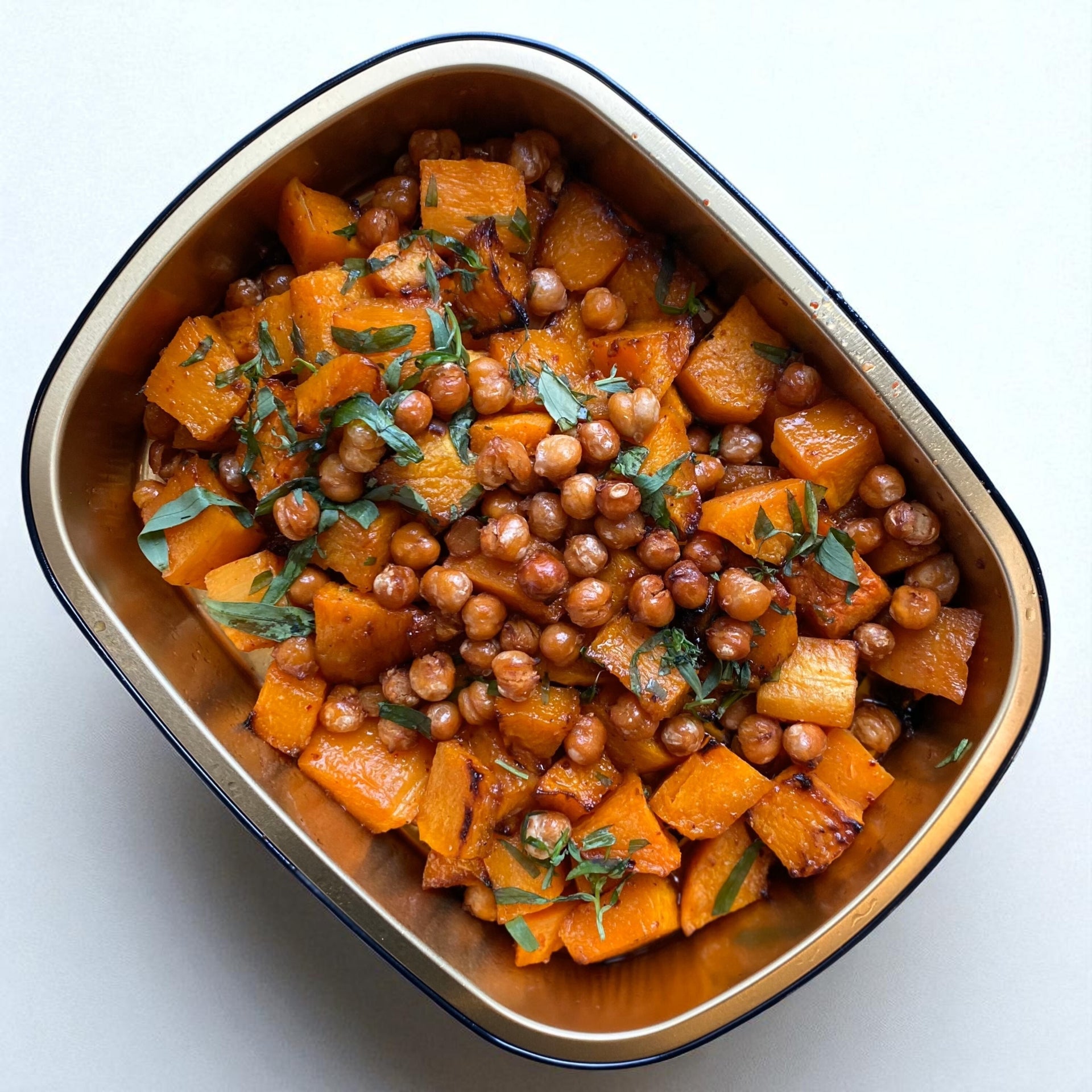 Hot Honey Roasted Butternut Squash with Crispy Chickpeas