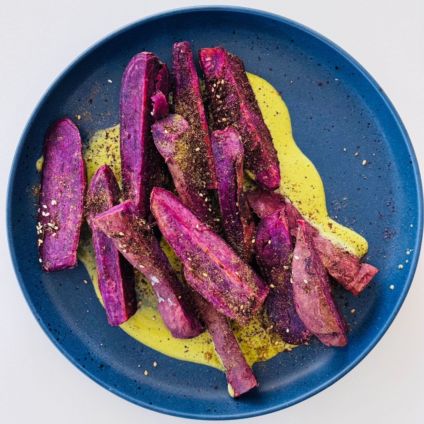 Za'atar Roasted Sweet Potatoes with Green Tahini Dip