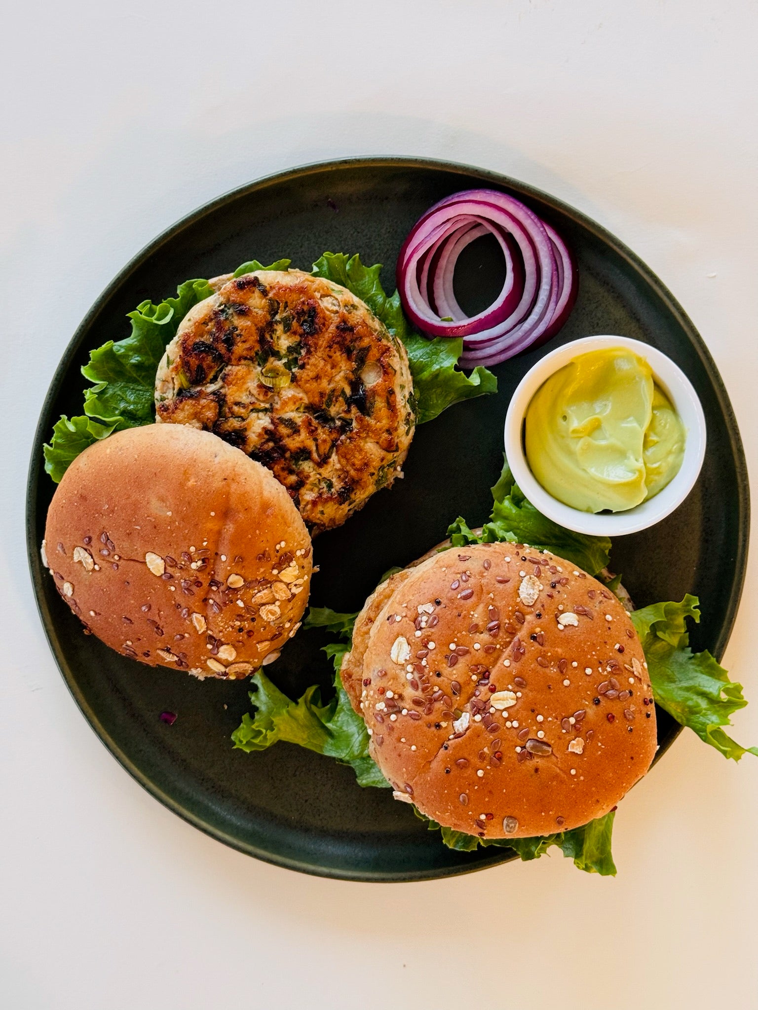 Chicken Burgers with Avocado Crema