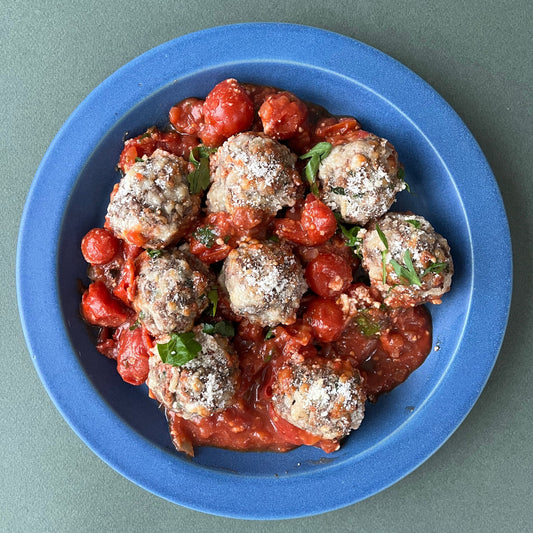 Grass-Fed Beef Meatballs with Cherry Tomato Sauce