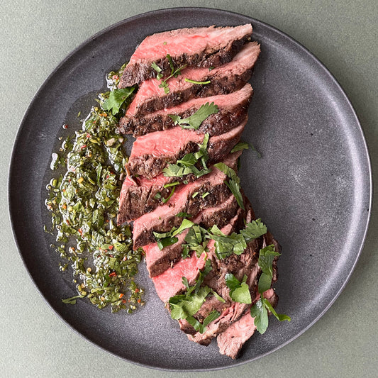 Grilled Balsamic-Marinated Flank Steak with Chimichurri Sauce