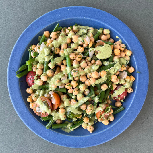 Green Goddess Chickpea Salad with Tomatoes and Green Beans