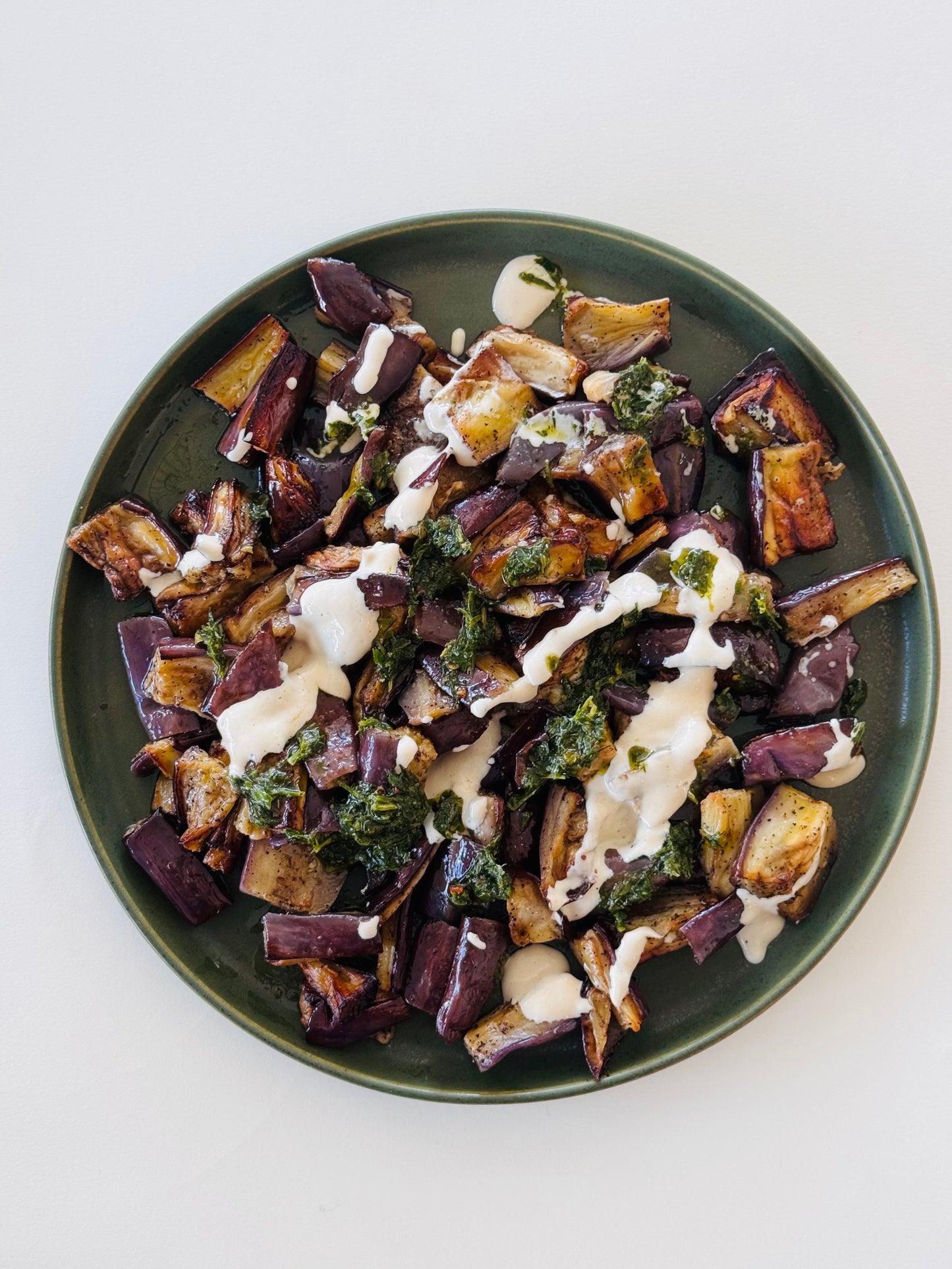 Roasted Eggplant with Tahini and Salsa Verde