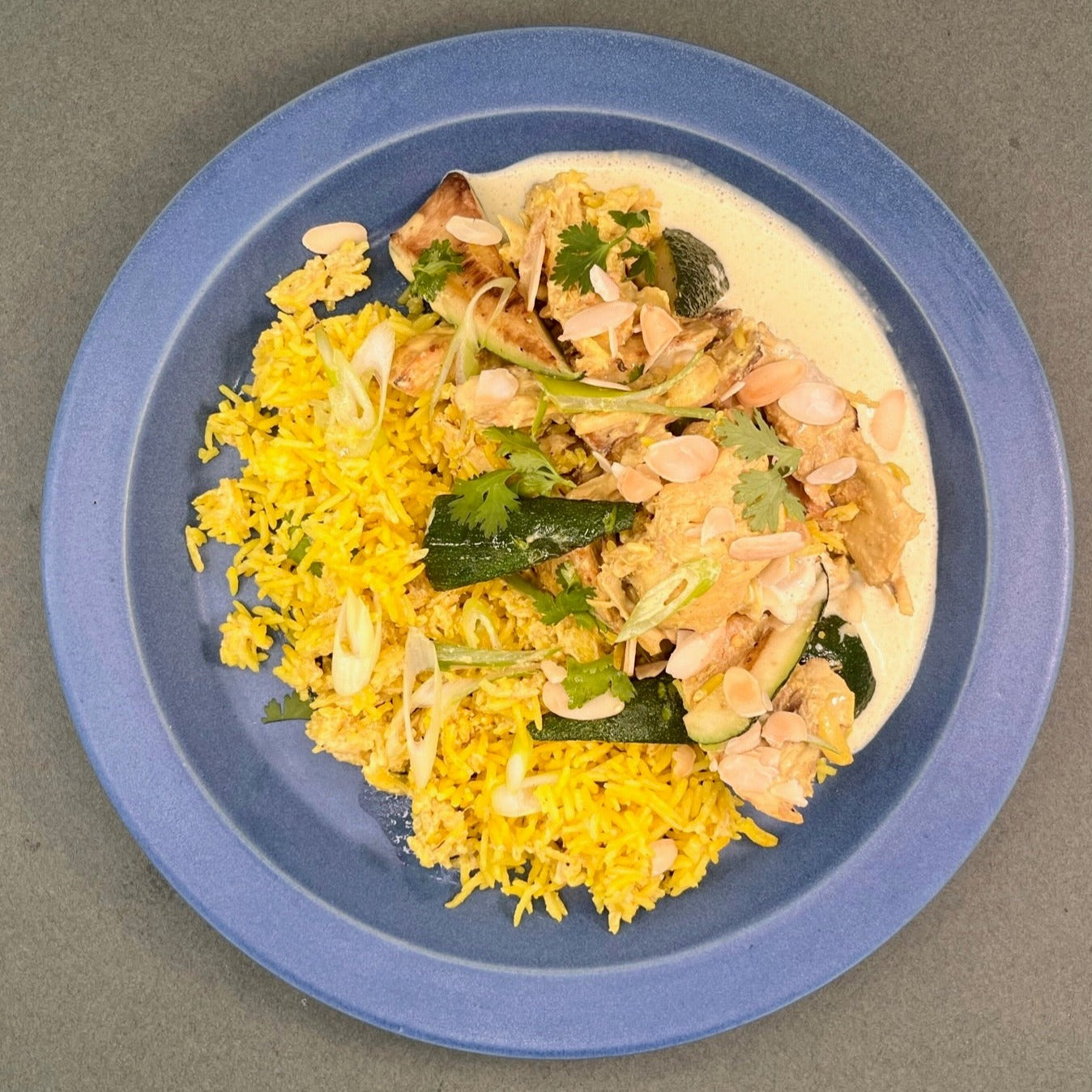 Yogurt-Marinated Braised Chicken with Yellow Rice & Zucchini