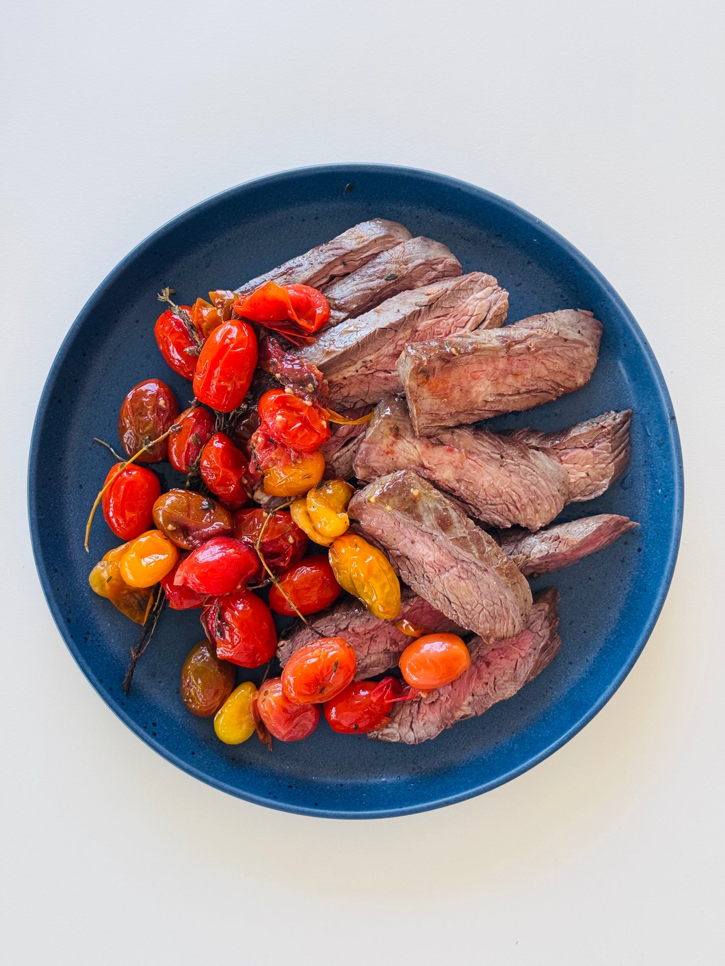 Prime Hanger Steak with Slow Roasted Cherry Tomatoes