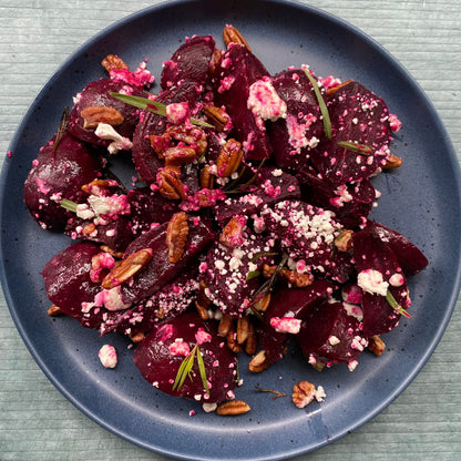 Honey Orange Roasted Beets with Goat Cheese and Pecans