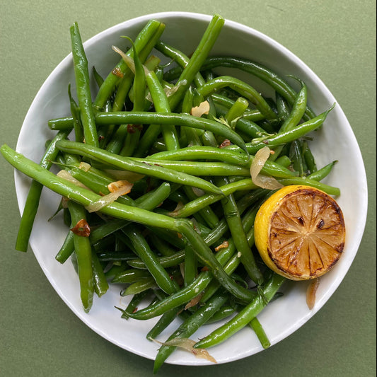 Green Beans with Shallots and Charred Lemon