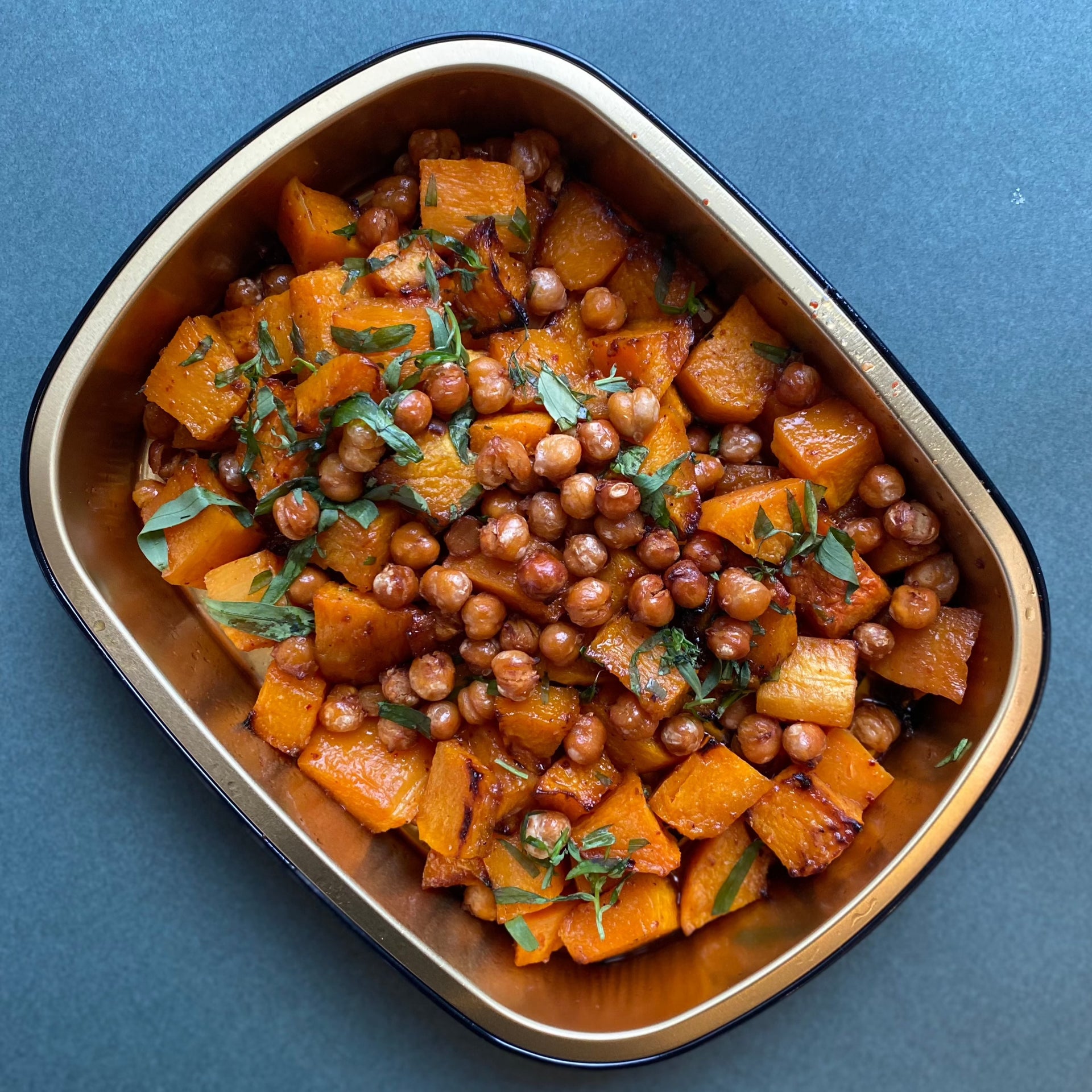 Hot Honey Roasted Butternut Squash with Crispy Chickpeas