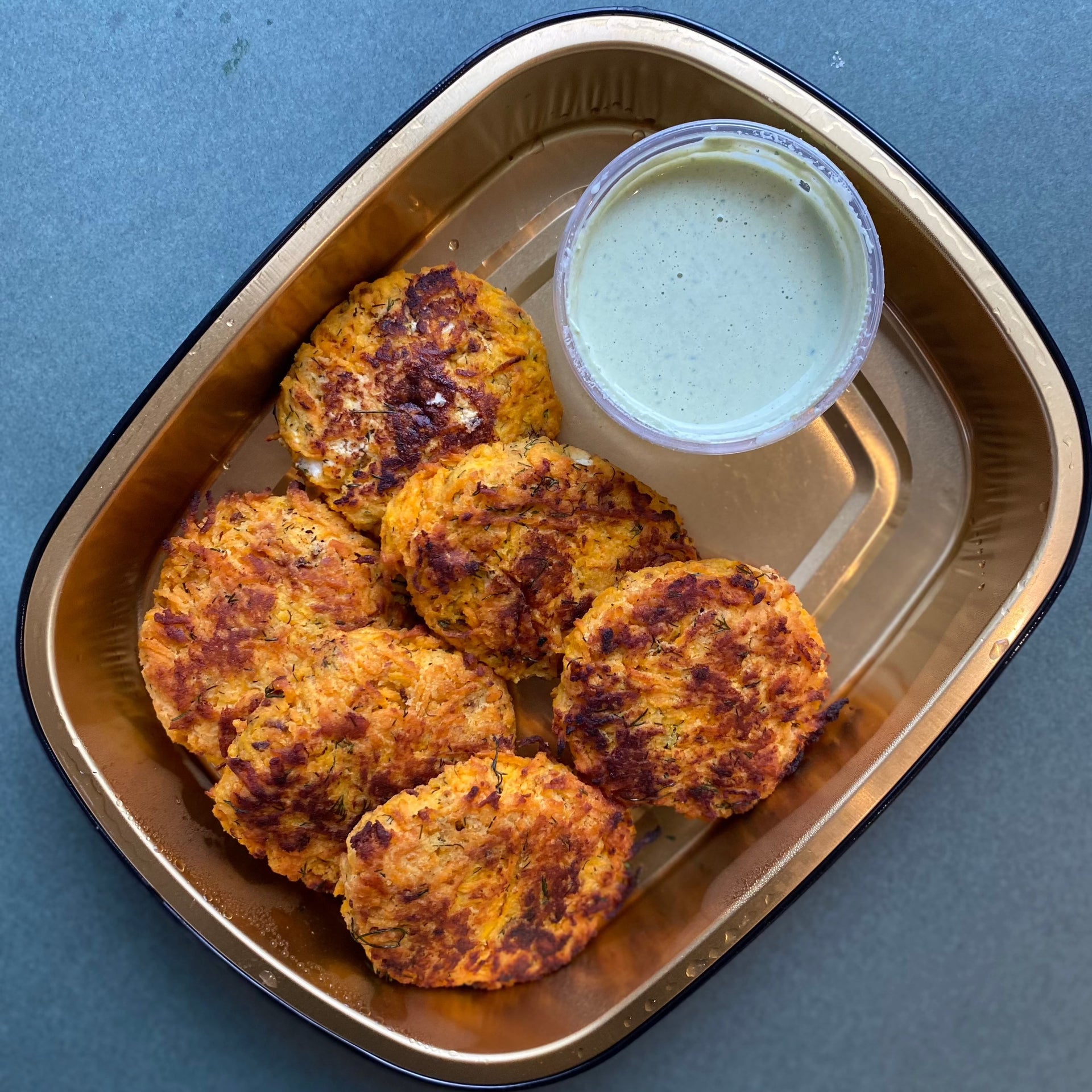 Gluten Free Sweet Potato Cakes with Goat Cheese and Tahini Yogurt