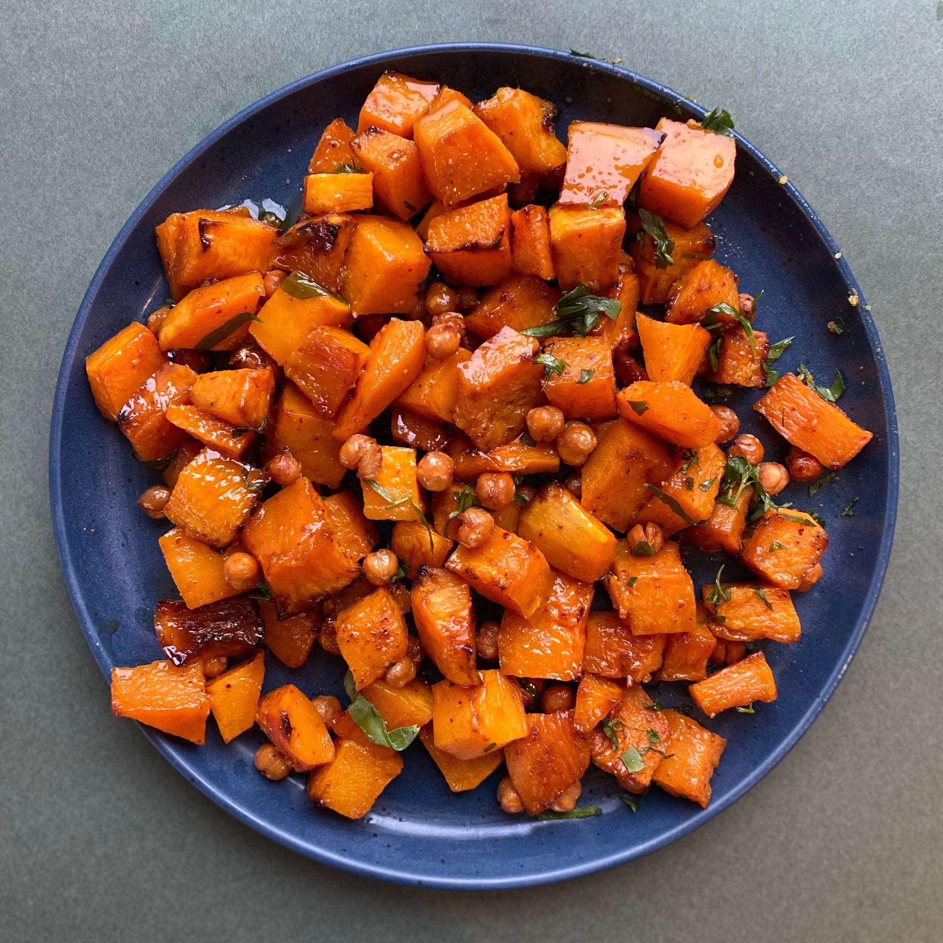 Hot Honey Roasted Butternut Squash with Crispy Chickpeas