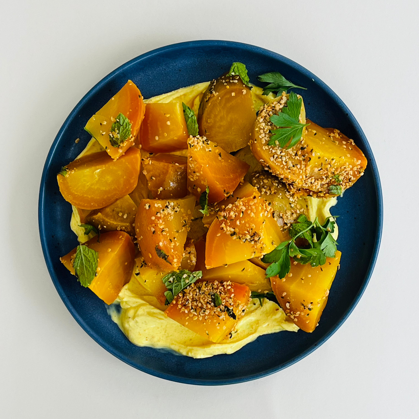 Roasted Beets with Turmeric Yogurt and Hemp Seeds