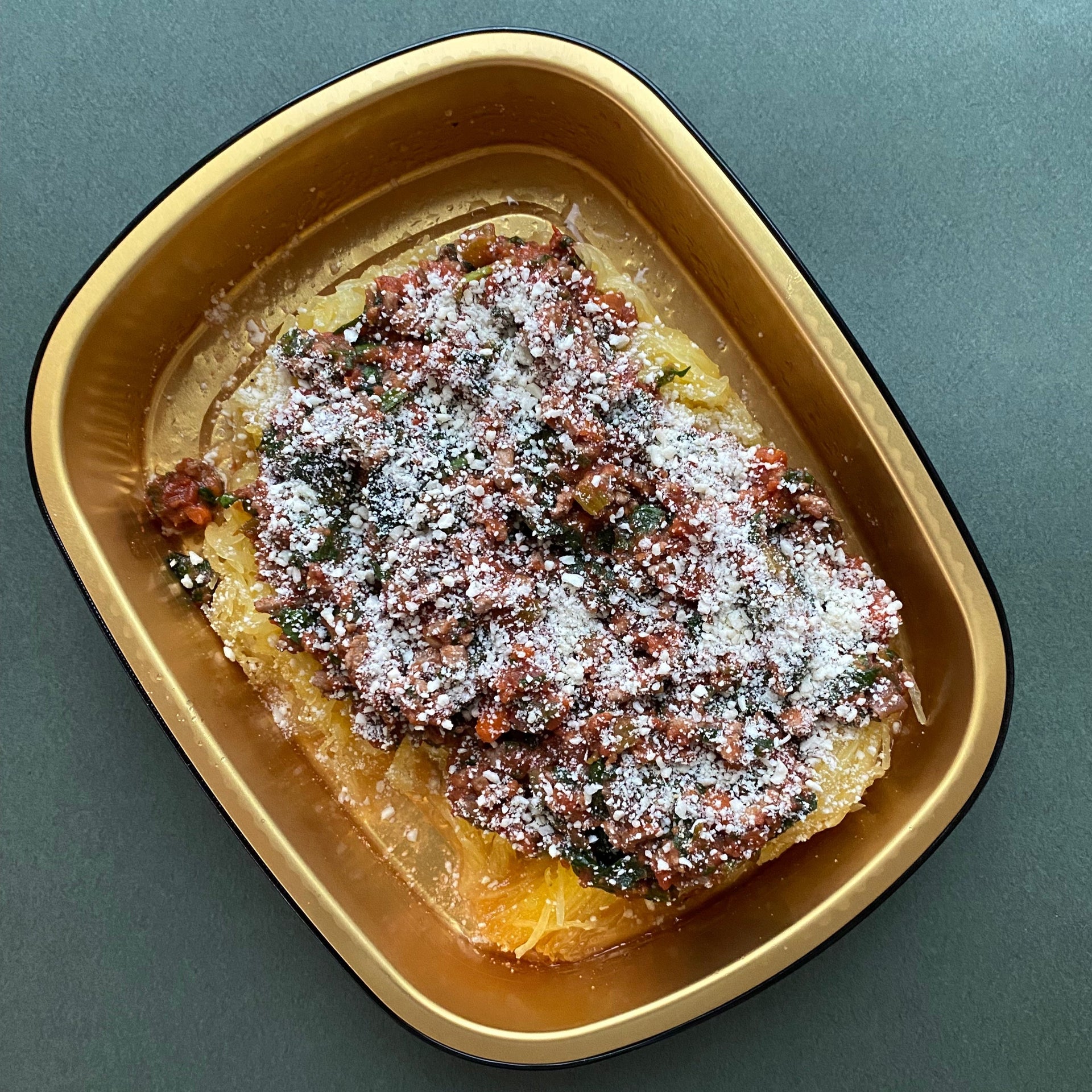 Turkey-Spinach Bolognese over Spaghetti Squash