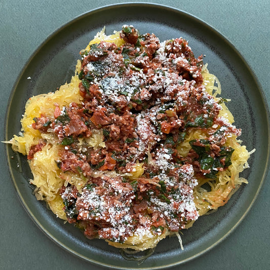 Turkey-Spinach Bolognese over Spaghetti Squash