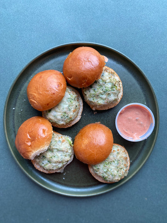 For the Littles: Cheesy Chicken Sliders with Broccoli & Special Sauce