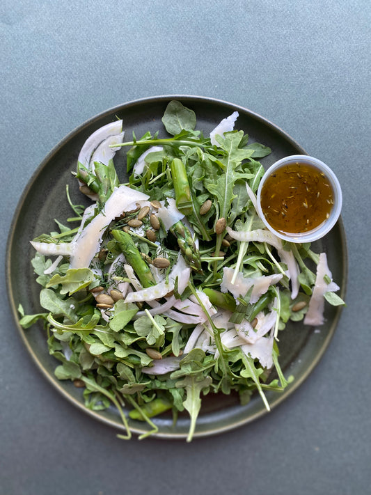 Arugula Salad with Shaved Parm, Fennel, and Seeds