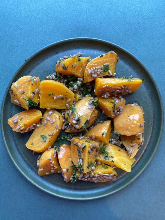 Marinated Yellow Beets with Champagne Vinaigrette