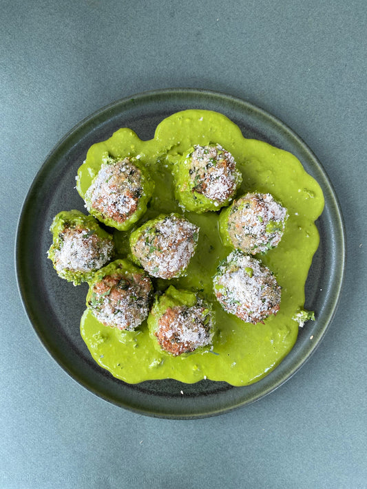 Turkey Meatballs with Kale Pesto