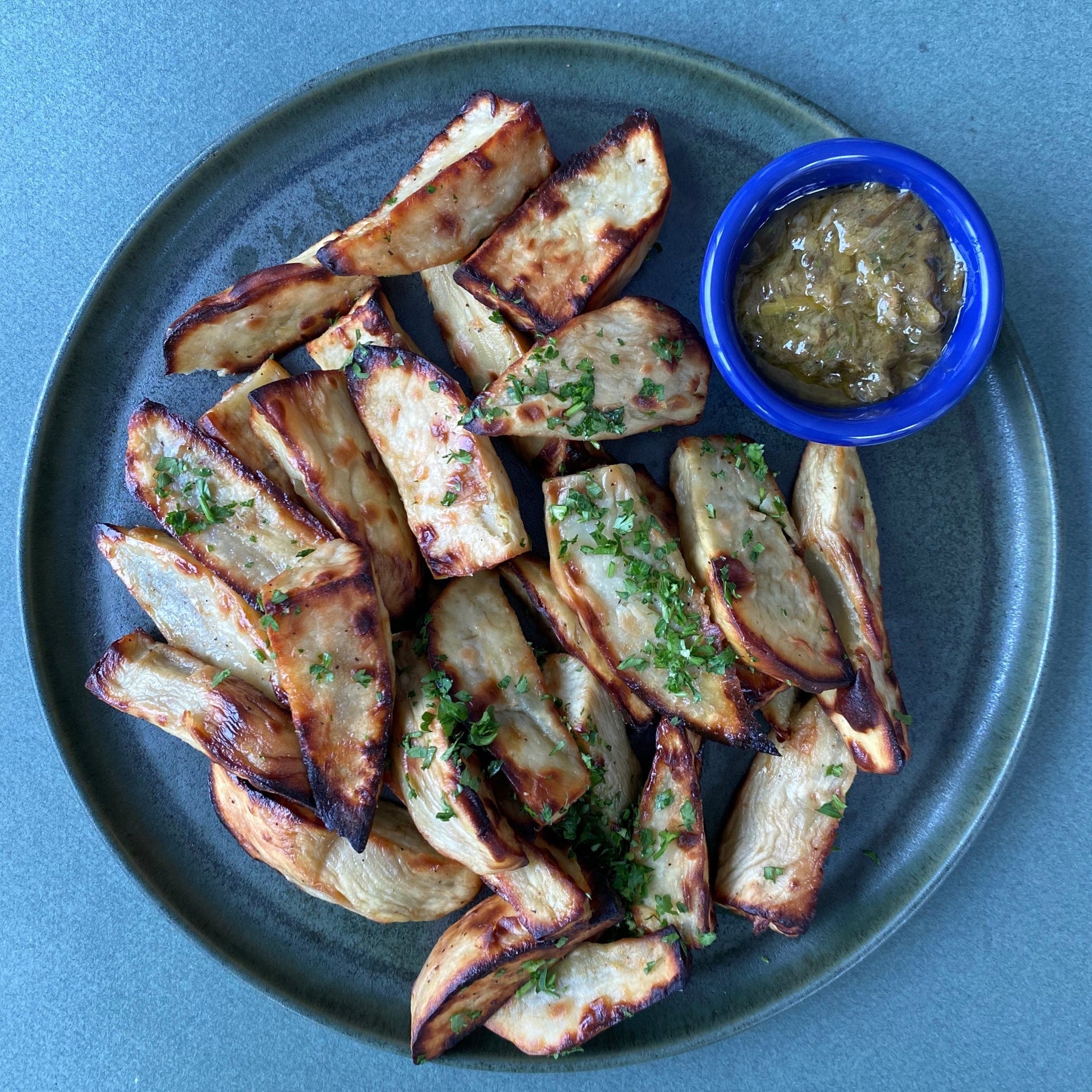 Roasted White Sweet Potatoes with Scallion Vinaigrette