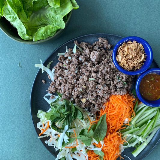 Thai-Style Beef Lettuce Wraps with Ginger, Chili, and Herbs