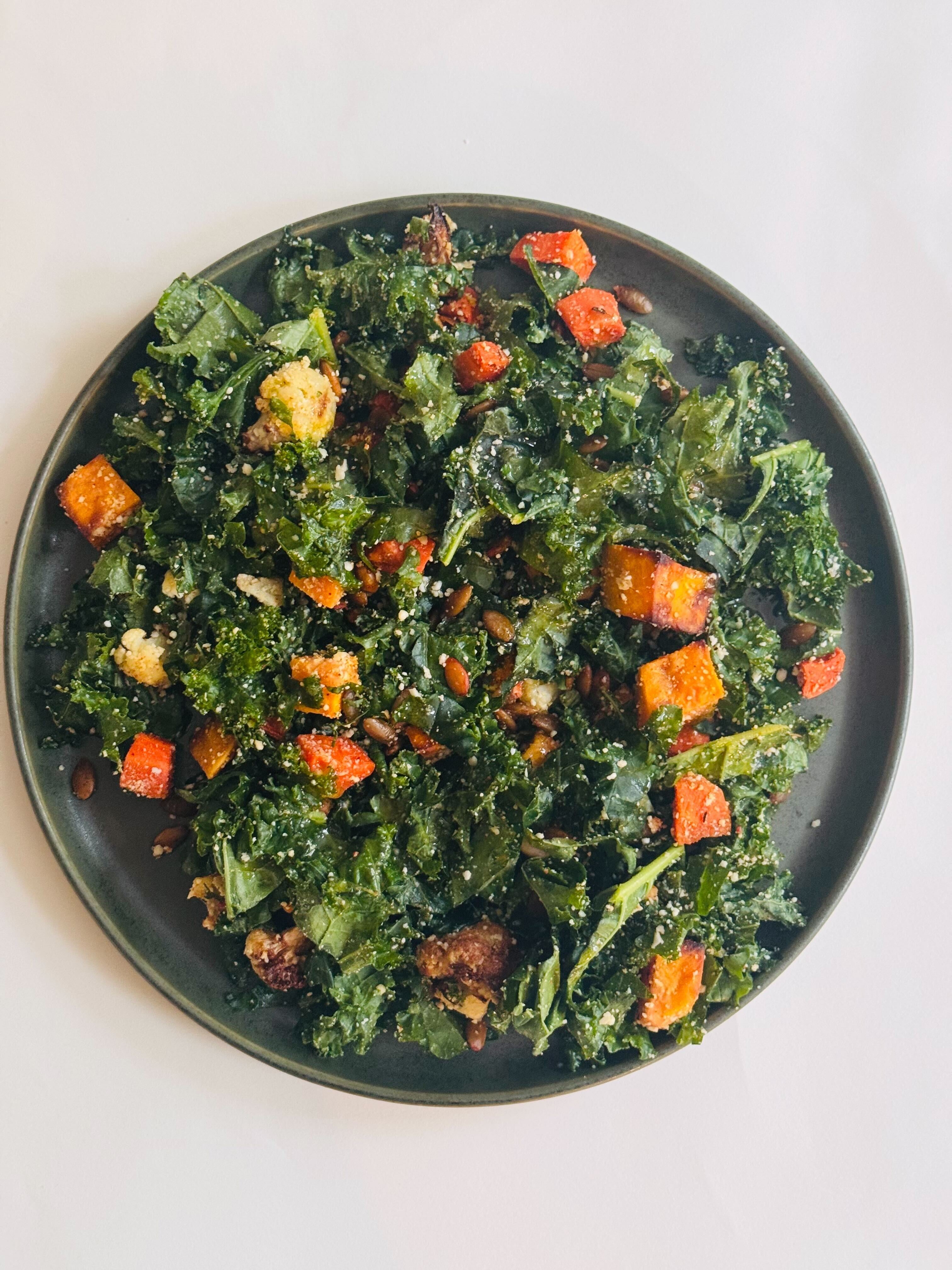 Kale Salad with Roasted Vegetables & Apple Cider Vinaigrette